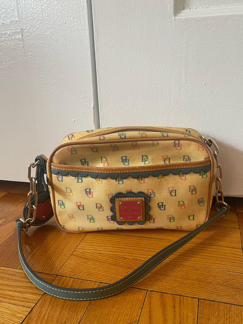Dooney & Bourke Vintage Y2K Yellow Multicolor DB Logo Canvas Shoulder Bag